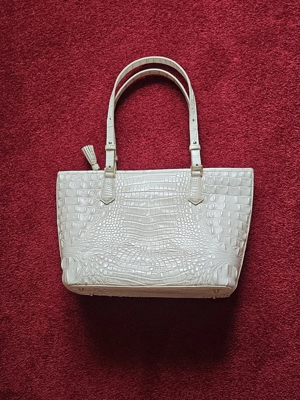 Brahmin White Croc-Embossed Tote Bag with Gold Hardware